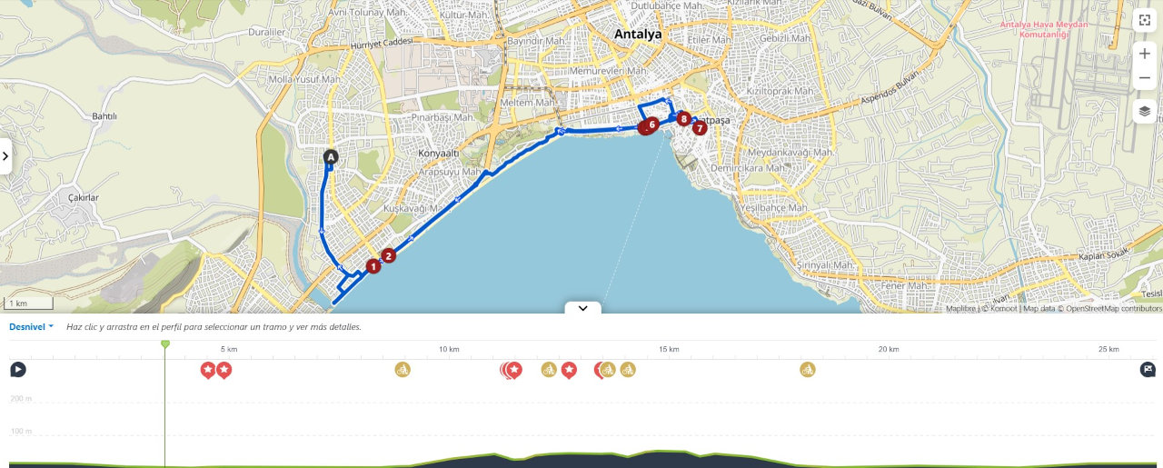 Ruta bicicleta Antalya komoot